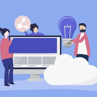 Character illustration of people with technology icons