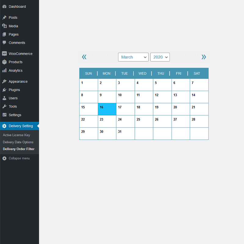 Select Date for Delivery Order