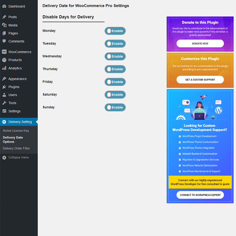 Disable Days for Delivery