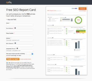 UpCity makes the next choice for a free SEO audit tool. The analysis bulletin program analyzes your website and provides you with a detailed report with several sections.